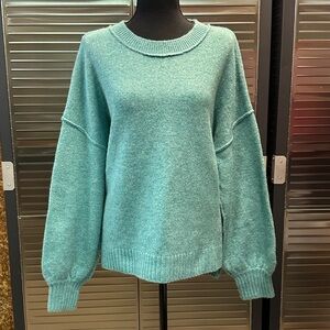 Peach Love California Blue Crewneck Sweater with Balloon Sleeves Women’s Large